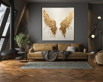 Golden Wings 100% Handmade Angel Wing Gold and White Modern Textured Painting Acrylic Abstract Oil Painting Wall Decor Living Room (style: 01, size: 120x120cm)