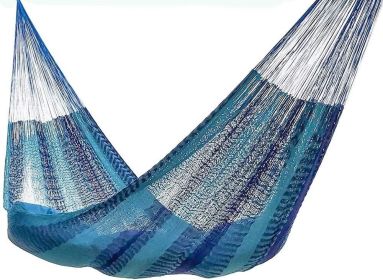 Mayan-Made Matrimonial Yucatan Hammock - Two Person Hammock - Artisan Crafted in Central America - Fits 12.5 to 13 Feet Hammock (Color: 2-blues)